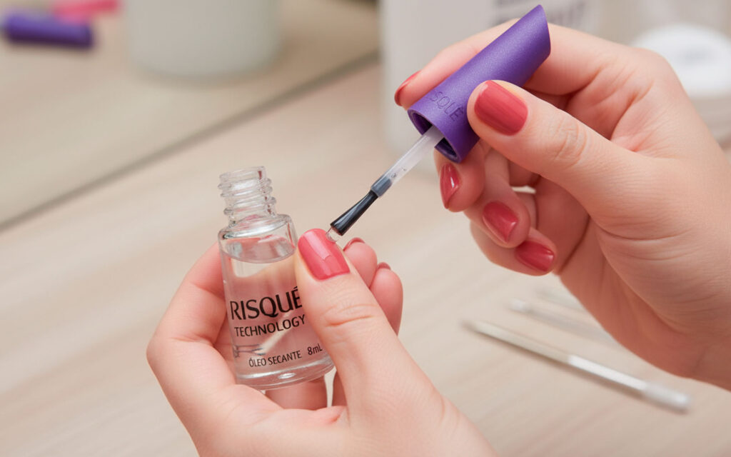 Aplicando óleo secante na unha