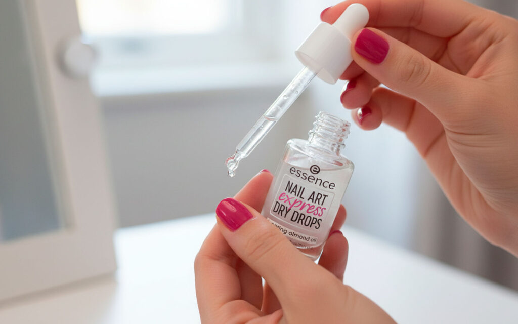 Aplicando secante na unha esmaltada